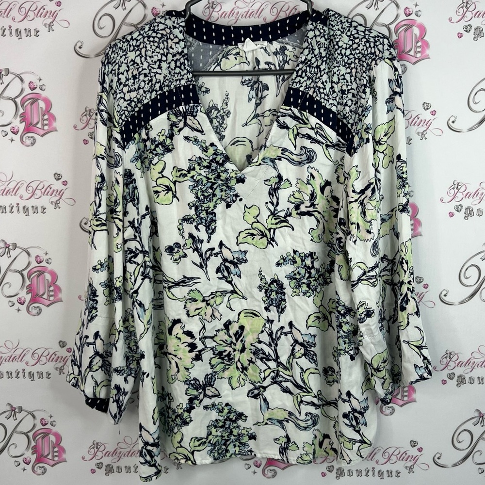 Tribal jeans top shirt long sleeve Floral Print Women's Top - Blue White, Green